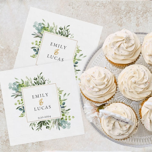 Custom Greenery Wedding Napkins