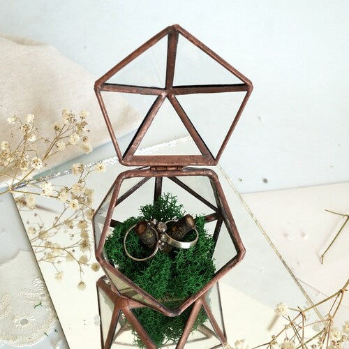 Glass Wedding Ring Box | Engagement Ring Holder with Moss & Pebbles