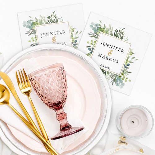 Custom Greenery Wedding Napkins