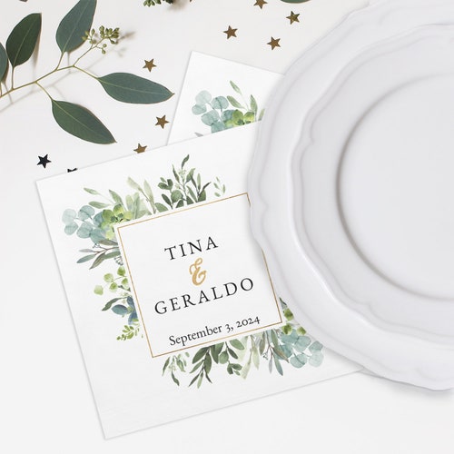 Custom Greenery Wedding Napkins