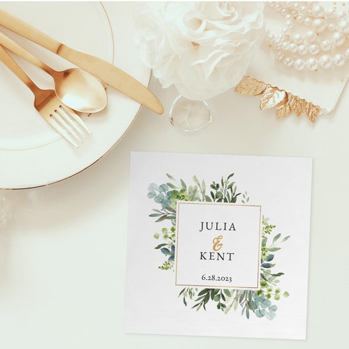 Custom Greenery Wedding Napkins