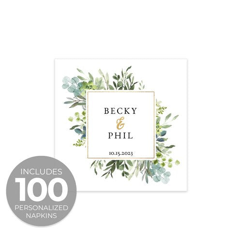 Custom Greenery Wedding Napkins