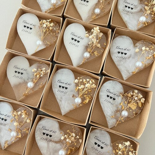 Unique Heart-Shaped Wedding Magnet Favors with Flowers