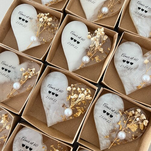 Unique Heart-Shaped Wedding Magnet Favors with Flowers