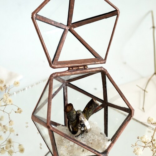 Glass Wedding Ring Box | Engagement Ring Holder with Moss & Pebbles
