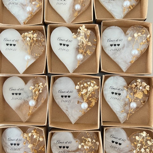 Unique Heart-Shaped Wedding Magnet Favors with Flowers