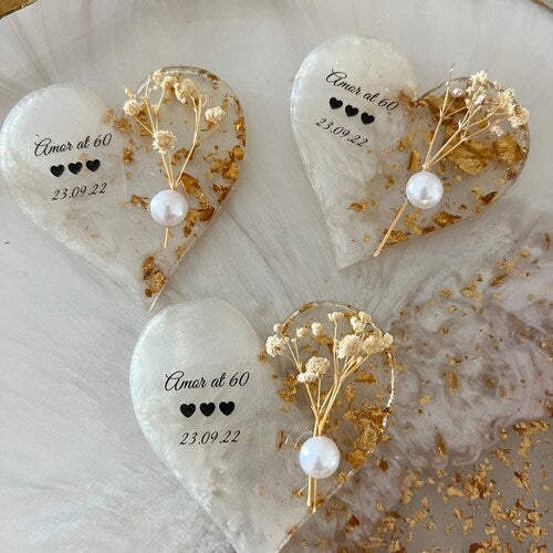 Unique Heart-Shaped Wedding Magnet Favors with Flowers