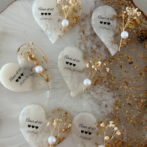Unique Heart-Shaped Wedding Magnet Favors with Flowers