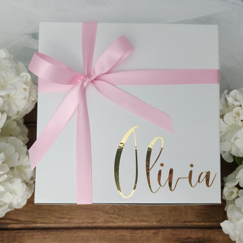 Personalized Bridesmaid Gift Box with Ribbon – 8x8x4