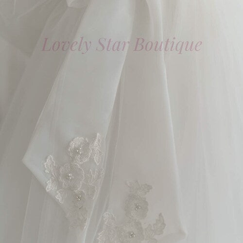 Lace and Tulle Flower Girl Dress with Long Sleeves and Bow