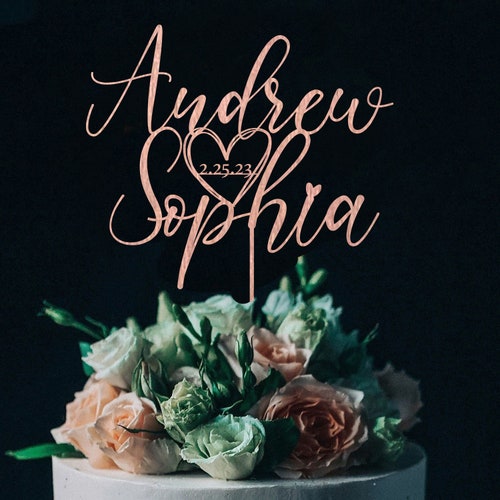 Personalized Wedding Cake Topper with Date – Custom Script Design