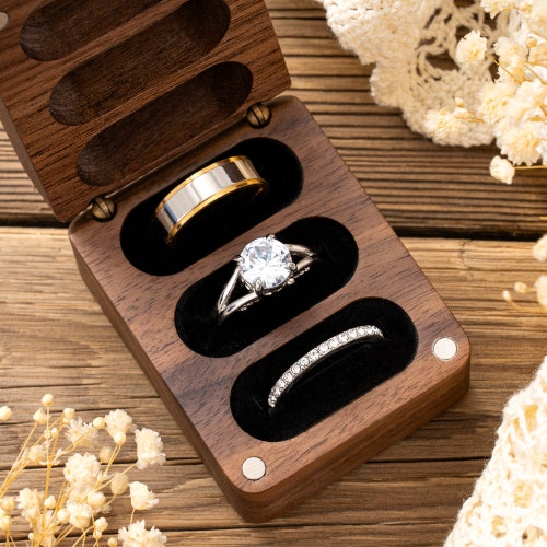 Triple Flip Wooden Ring Box | Custom Wedding & Engagement Ring Holder