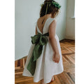 Boho Linen Flower Girl Dress – White Toddler Dress with Bow Back