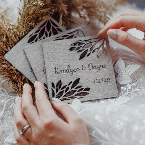 Custom Wooden Wedding Coasters – Personalized Favors for Guests