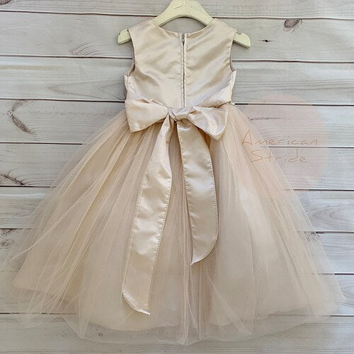 USA Made Classic 4-Layer Tulle and Satin Flower Girl Dress