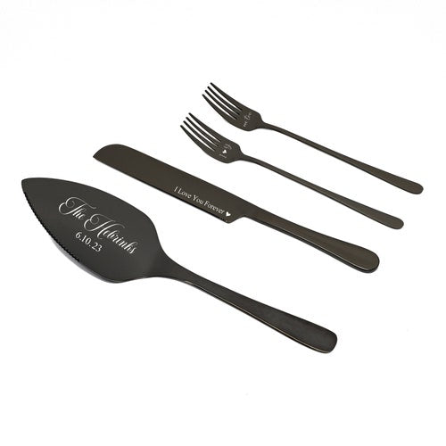 Personalized Wedding Champagne Cake Cutting Set – Engraved Knife, Fork & Cake Server for Bridal Shower or Wedding Gift