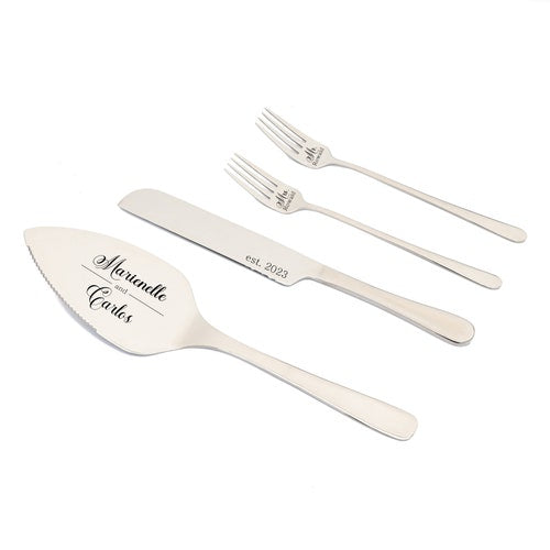Personalized Wedding Champagne Cake Cutting Set – Engraved Knife, Fork & Cake Server for Bridal Shower or Wedding Gift