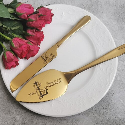Personalized Wedding Cake Cutting Set with Gift Wrapping
