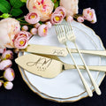 Engraved Champagne Wedding Cake Cutting Set with Knife, Server, and Forks