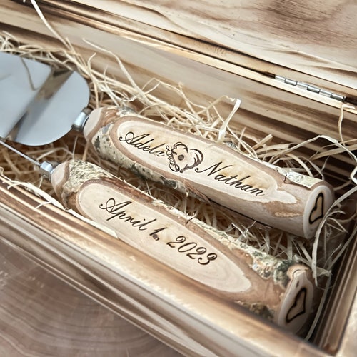 Personalized Rustic Wood Wedding Cake Knife & Server Set