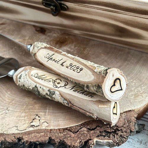 Personalized Rustic Wood Wedding Cake Knife & Server Set