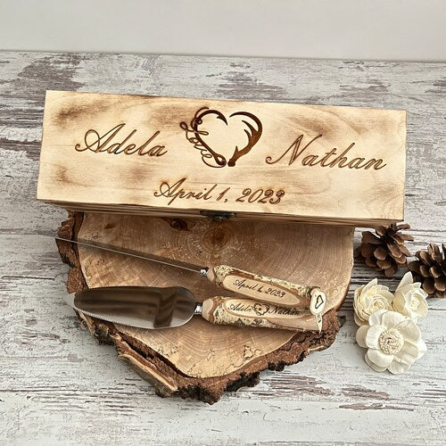 Personalized Rustic Wood Wedding Cake Knife & Server Set