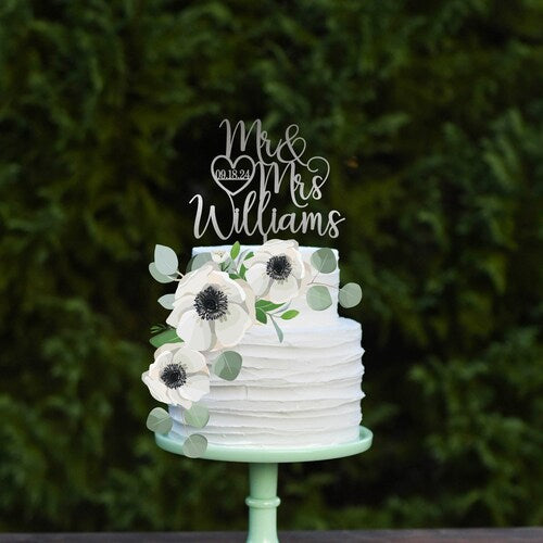 Personalized Mr & Mrs Wedding Cake Topper – Custom Gold or Wood Design