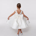 White Satin Flower Girl Dress with Big Bow