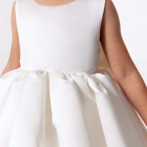 White Satin Flower Girl Dress with Big Bow