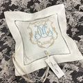 Monogrammed Linen Ring Bearer Pillow – Personalized Wedding Ring Cushion