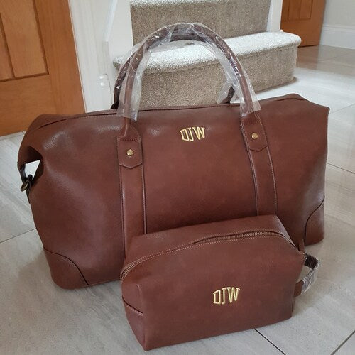 Personalized Canvas Weekender Travel Duffle and Wash Bag