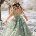 Sage Green Embroidered Flower Girl Dress