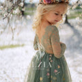 Long-Sleeve Floral Embroidered Tulle Flower Girl Dress