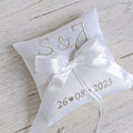 Personalized Silver Embroidered Ring Bearer Pillow – Handmade Satin Wedding Cushion