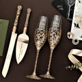 Gold Champagne Flutes and Cake Server Set – Personalized Wedding Gift