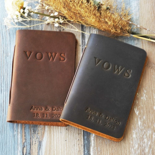 Boho Personalized Leather Wedding Vow Books – Set of 2
