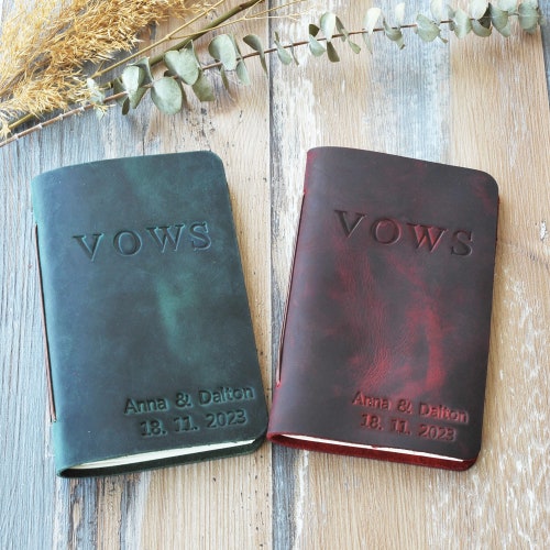 Boho Personalized Leather Wedding Vow Books – Set of 2