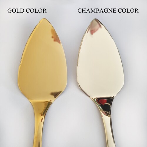 Personalized Wedding Champagne Cake Cutting Set – Engraved Knife, Fork & Cake Server for Bridal Shower or Wedding Gift