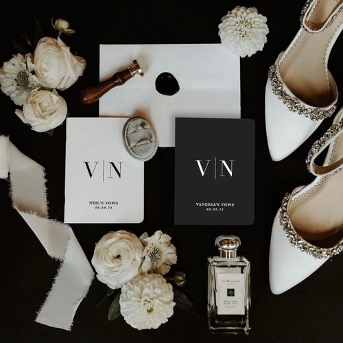 Custom Modern Wedding Vow Books – Set of 2 with Real Gold Foil