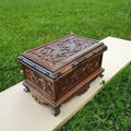 Hand-Carved Wooden Puzzle Box with Secret Lock and Key