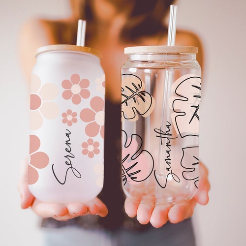 Personalized Iced Coffee Cup Floral Retro