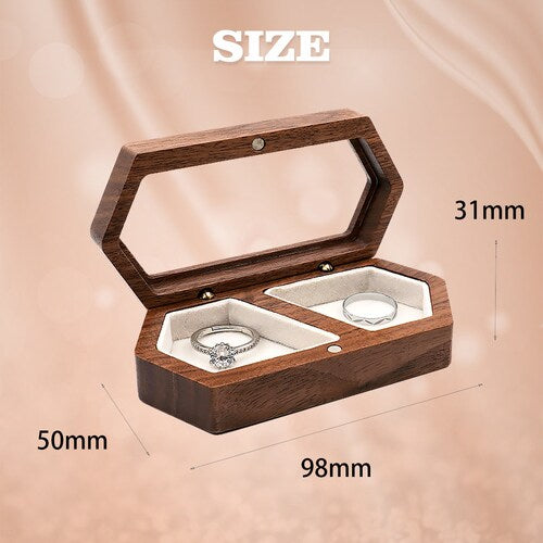 Personalized Wooden Double Slot Ring Box | Custom Wedding Ring Holder | Engraved Ring Bearer Box