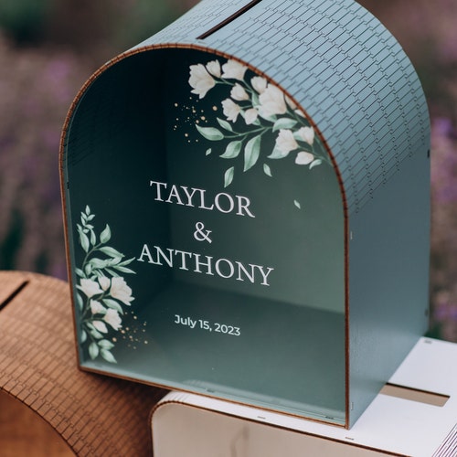 Personalized Wooden Wedding Card Box with Acrylic Glass Print