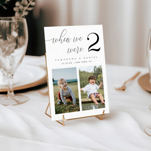 Photo Table Numbers Wedding Template – Minimalist Childhood Ages Design (Editable)