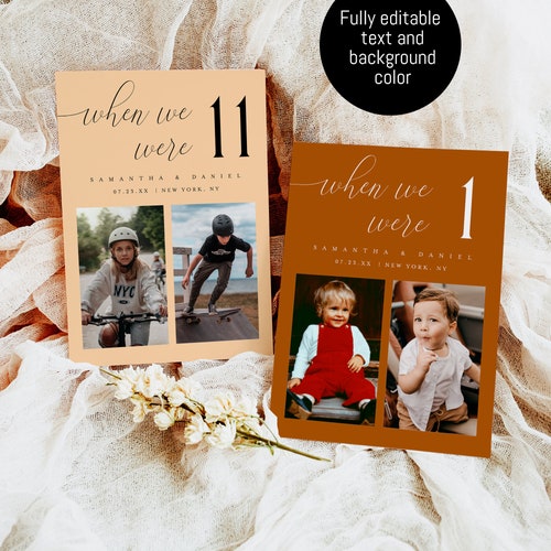 Photo Table Numbers Wedding Template – Minimalist Childhood Ages Design (Editable)
