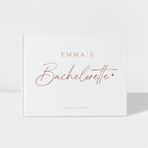 Custom Bachelorette Party Guest Book | White & Rose Gold