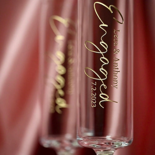 Engaged Modern Toasting Flutes – Personalized Gift