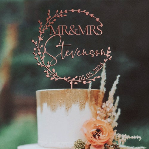 Personalized Gold Wedding Cake Topper – Mr. & Mrs. Custom Design