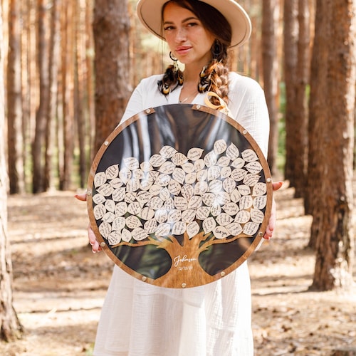 Personalized Family Tree Wedding Guest Book Alternative – Rustic Wooden Keepsake