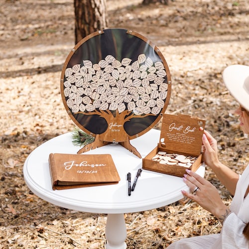 Personalized Family Tree Wedding Guest Book Alternative – Rustic Wooden Keepsake